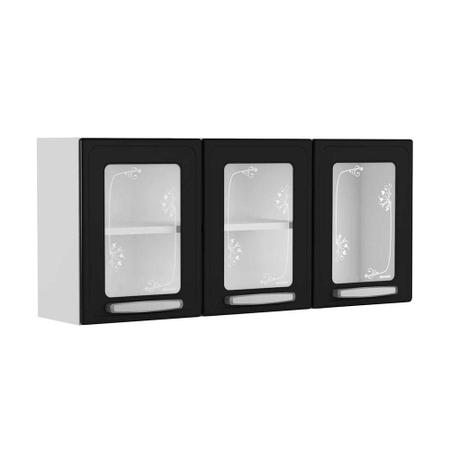 Imagem de Armário de aço triplo médio 3 portas com vidro Bertolini Evidence 7009 Branco e preto