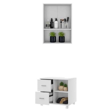 Imagem de Armário de Banheiro com espelho e 2 portas e Balcão de Pia Multimóveis Branco 