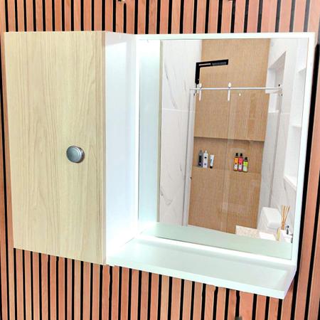 Armário de Banheiro com Espelho Suspenso Espelheira Prateleira com Porta - Brovalia Imagem de Armário de Banheiro com Espelho Suspenso Espelheira Prateleira com Porta