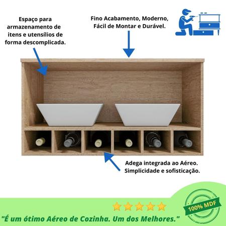 Imagem de Armário de Cozinha Aéreo 100% MDF 1 Porta Basculante Suspenso Nápoli Prime Castanho/Branco Castanho/Chumbo