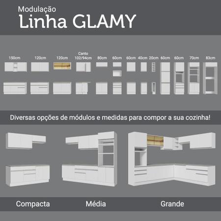 Imagem de Armário de Cozinha Aéreo 150 cm 2 Portas e 2 Nichos Branco Glamy Madesa