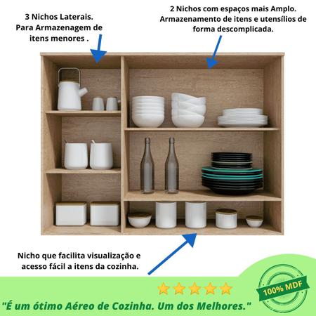 Imagem de Armário de Cozinha Aéreo Triplo 3 Portas Com Nicho Suspenso Nápoli Prime Castanho/Branco Castanho/Chumbo