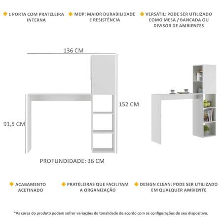 Imagem de Armário de Cozinha com 1 Porta e Mesa/Bancada MP6004 Multimóveis Branco