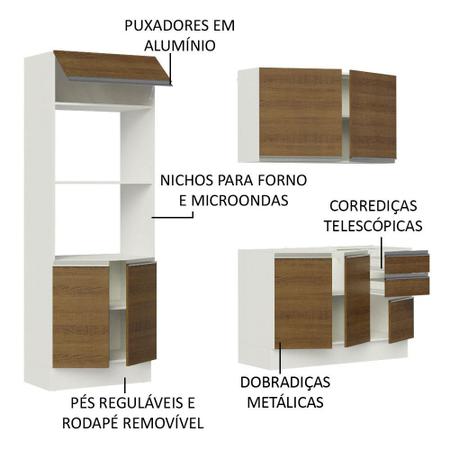 Imagem de Armário de Cozinha Compacta 100% MDF Madesa Acordes XB190001 com Balcão e Torre - Branco/Rustic