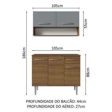 Imagem de Armário de Cozinha Compacta 105cm Rustic/Cinza Emilly Madesa 03