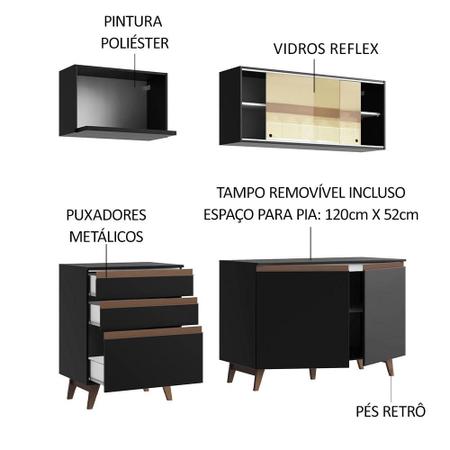 Imagem de Armário de Cozinha Compacta 180cm Preto Reims Madesa 01