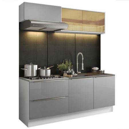 Armário de Cozinha Compacta 200cm Branco/Cinza Lux Madesa 01