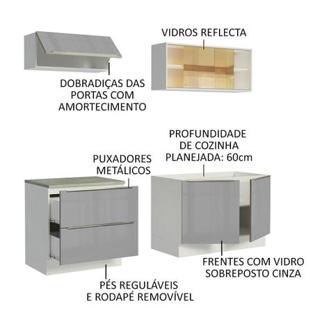 Armário de Cozinha Compacta 200cm Branco/Cinza Lux Madesa 01