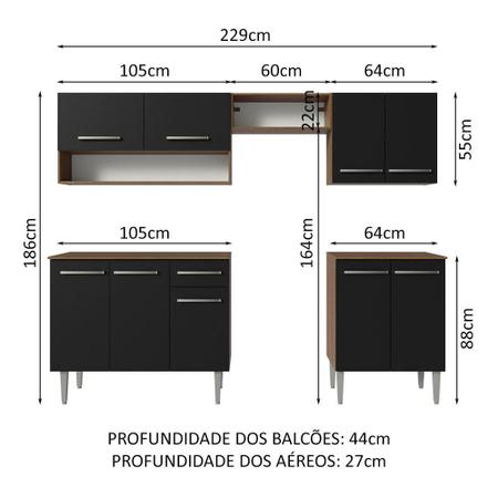 Imagem de Armário de Cozinha Compacta 229cm Rustic/Preto Emilly Madesa 15