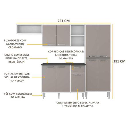 Imagem de Armário de Cozinha Compacta com Tampo Coimbra Multimóveis Branco/Lacca Fumê