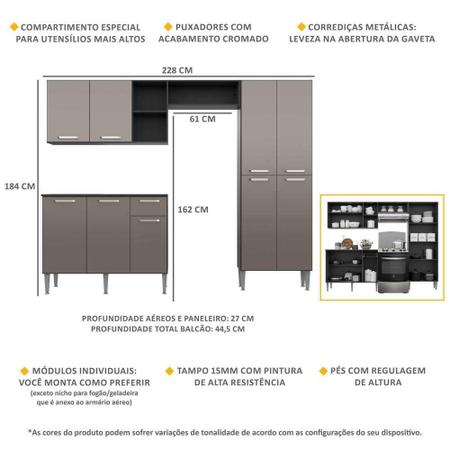 Imagem de Armário de Cozinha Compacta com Tampo Pequim Up Multimóveis Preta/Lacca Fumê