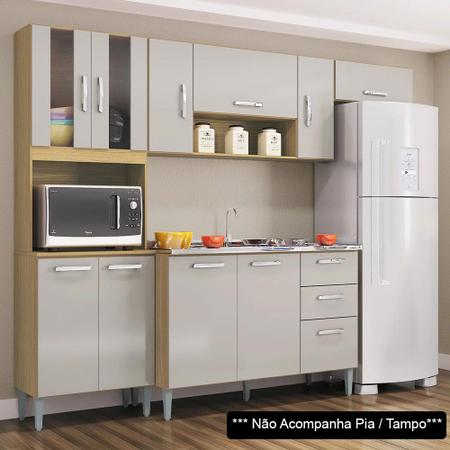 Imagem de Armário de Cozinha Compacta e Balcão para Pia sem Tampo 244cm Livy P11 Damasco/Off White - Mpozenato