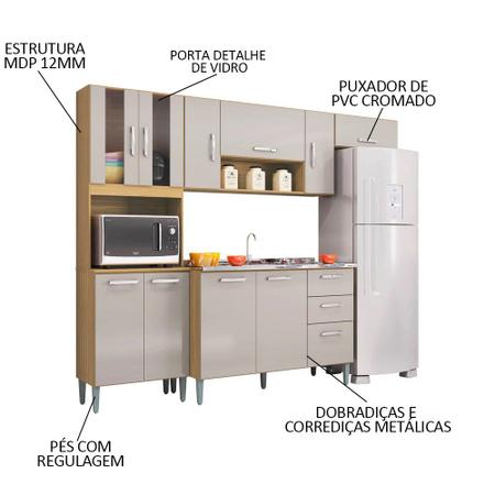 Imagem de Armário de Cozinha Compacta e Balcão para Pia sem Tampo 244cm Livy P11 Damasco/Off White - Mpozenato