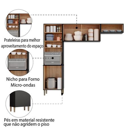 Imagem de Armário de Cozinha Compacta Emily 4 Portas Atacama/Preto Aramóveis