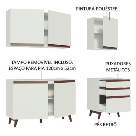 Imagem de Armário de Cozinha Compacta Madesa Reims com Balcão 5 Portas 3 Gavetas - Branco