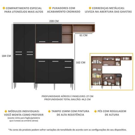 Imagem de Armário de Cozinha Compacta Pequim 9 Portas MP2933 Multimóveis Carvalho Avelã/Preto