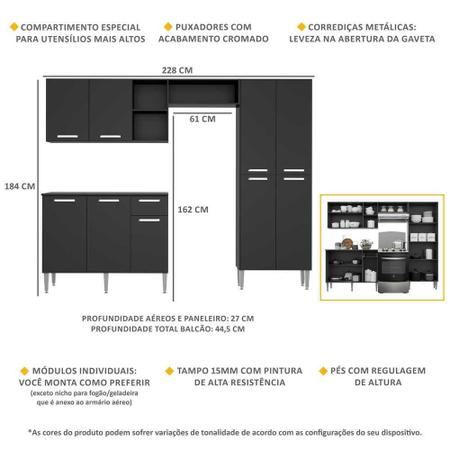 Imagem de Armário de Cozinha Compacta Pequim UP Multimóveis com Balcão - Preto