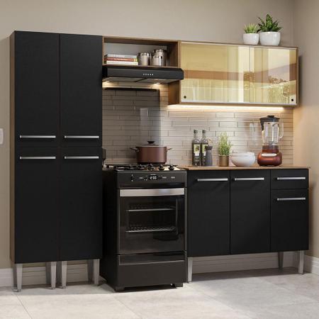 Armário de Cozinha Completa Madesa Emilly 293001 com Balcão e Paneleiro -  Rustic/Preto - Armário de Cozinha - Magazine Luiza