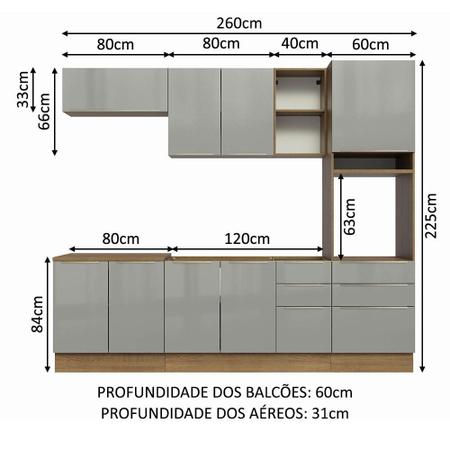 Imagem de Armário de Cozinha Completa 260cm Rustic/Cinza Lux Madesa 08