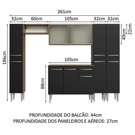 Imagem de Armário de Cozinha Completa 261cm Rustic/Preto Emilly Madesa 06