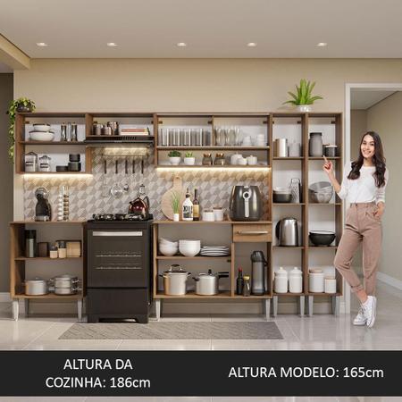 Armário de Cozinha Completa 325cm Preto/Rustic Emilly Joy Madesa