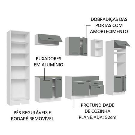 Armário de Cozinha Completa 330cm Branco/Cinza Agata Madesa 02