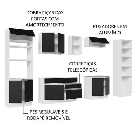 Imagem de Armário de Cozinha Completa 330cm Branco/Preto Glamy Madesa 03