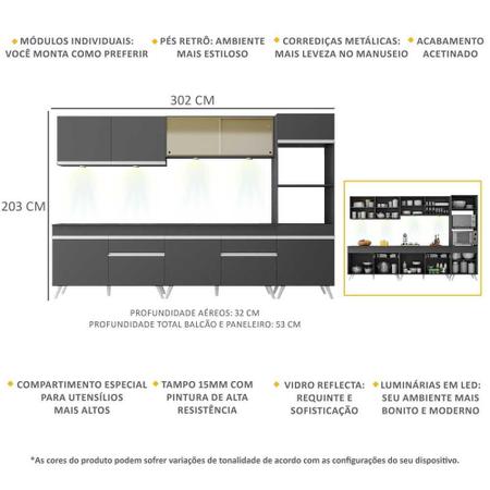 Imagem de Armário de Cozinha Completa 5 peças com Leds MP2014.898 Veneza Up Multimóveis Preto