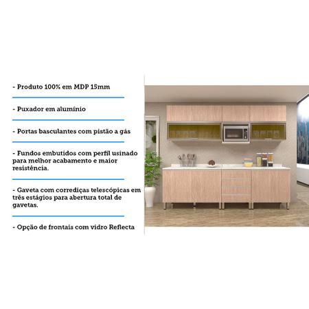 Jogo de Cozinha Completo Veneto Reta 225cm 4 Peças 8 Portas 3 Gavetas Legno  Crema com