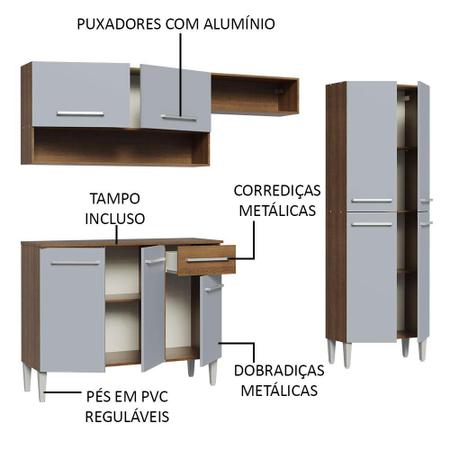 Imagem de Armário de Cozinha Completa com Armário e Balcão 229cm Emilly Madesa XC