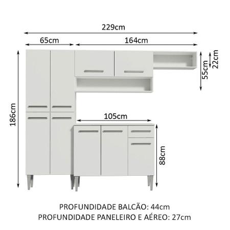 Imagem de Armário de Cozinha Completa com Armário e Balcão 229cm Emilly Madesa