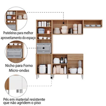 Imagem de Armário de Cozinha Completa com Balcão 6 Portas 1 Gaveta Emily Atacama/Off White Aramóveis