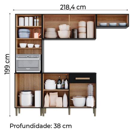Imagem de Armário de Cozinha Completa com Balcão 6 Portas 1 Gaveta Emily Atacama/Preto Aramóveis