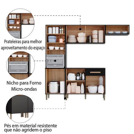 Imagem de Armário de Cozinha Completa com Balcão 6 Portas 1 Gaveta Emily Atacama/Preto Aramóveis