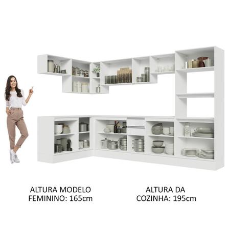 Cozinha Completa 100% MDF Madesa Smart Modulada de Canto - Frentes Branco  Brilho