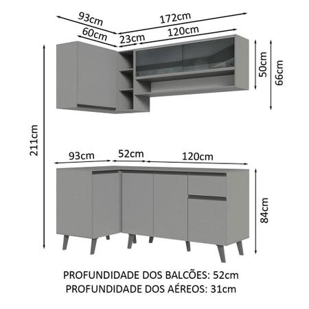 Armário de Cozinha Completa de Canto 445cm Cinza Nice Madesa 01