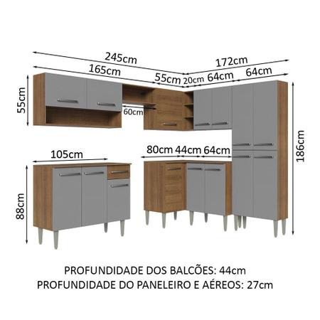 Imagem de Armário de Cozinha Completa de Canto 417cm Cinza/Rustic Emilly Madesa 02