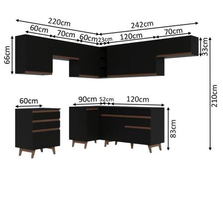 Cozinha Completa Planejada de Canto 3,39x1,68mt 11 peças Linha