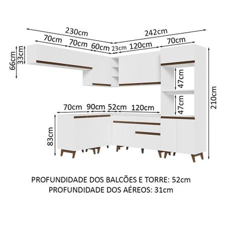 Imagem de Armário de Cozinha Completa de Canto 472cm Branco Reims Madesa 01