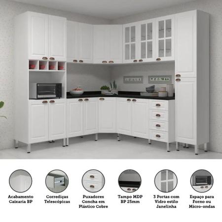 Imagem de Armário de Cozinha Completa de Canto Apolo 8 Peças com Tampos Espaço para Forno e Vidro Espresso Móveis