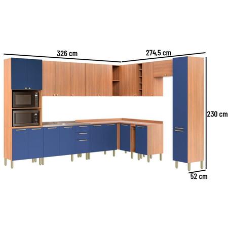 Imagem de Armário de Cozinha Completa de Canto Sálvia Torre Quente e Pia Freijó/Azul