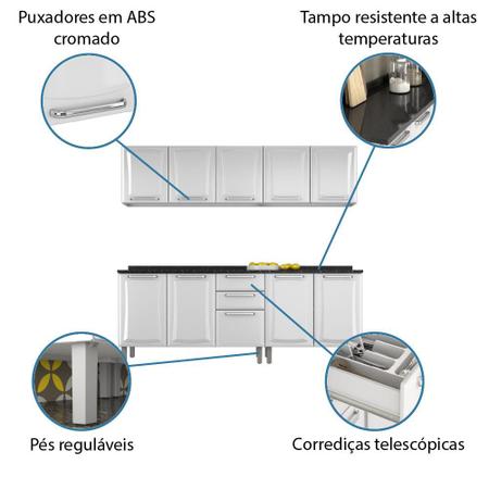 Imagem de Armário de Cozinha Completa Itatiaia Tarsila de Aço com Balcão 10 portas Branco