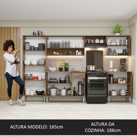 Armário de Cozinha Completa Madesa Emilly 293001 com Balcão e Paneleiro -  Rustic/Preto