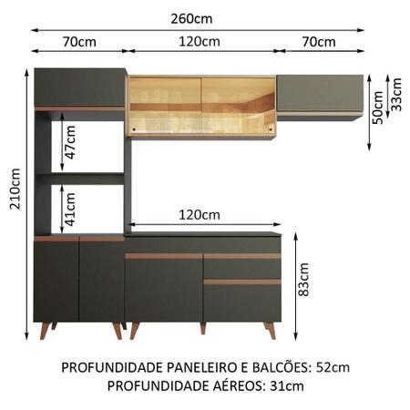 Imagem de Armário de Cozinha Completa Madesa Reims 260001 com Balcão e Tampo - Preto/Rustic