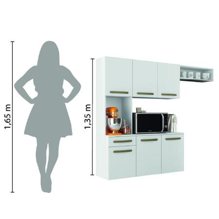 Imagem de Armário de Cozinha Completa Suspenso com Balcão 6 Portas 1 Gaveta Belíssima Branco Aramóveis