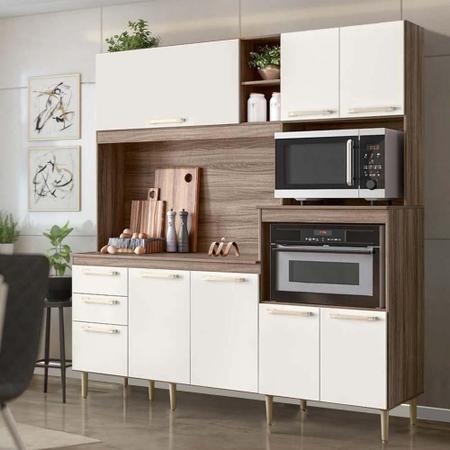 Imagem de Armário De Cozinha Completo 100% MDF 7 Portas 3 Gavetas 190cm Carvalho Nature Off White Cristal Carlisle Shop Jm