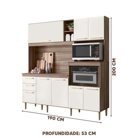 Imagem de Armário De Cozinha Completo 100% MDF 7 Portas 3 Gavetas 190cm Carvalho Nature Off White Cristal Carlisle Shop Jm