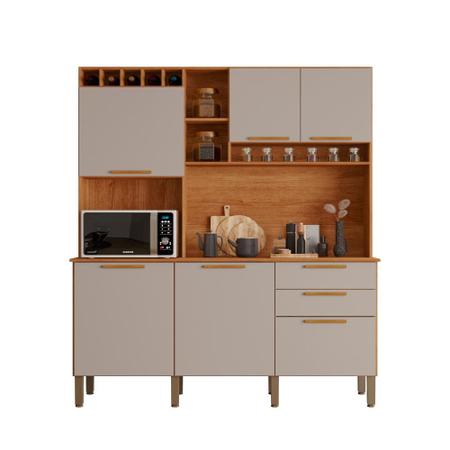 Armário de Cozinha MDP 6 Portas 2 Gavetas Cinamomo e Off - Sallêto Imagem de Armário de Cozinha MDP 6 Portas 2 Gavetas Cinamomo e Off