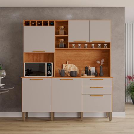 Armário de Cozinha MDP 6 Portas 2 Gavetas Cinamomo e Off - Sallêto Imagem de Armário de Cozinha MDP 6 Portas 2 Gavetas Cinamomo e Off