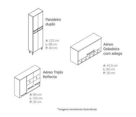 Imagem de Armário de Cozinha Napoli 3 Peças - Castanho/Chumbo - 100% MDF -  RIO DOCE